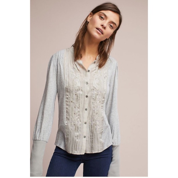 Anthro Tiny Embroidered Knit Buttondown sz S - Picture 1 of 8